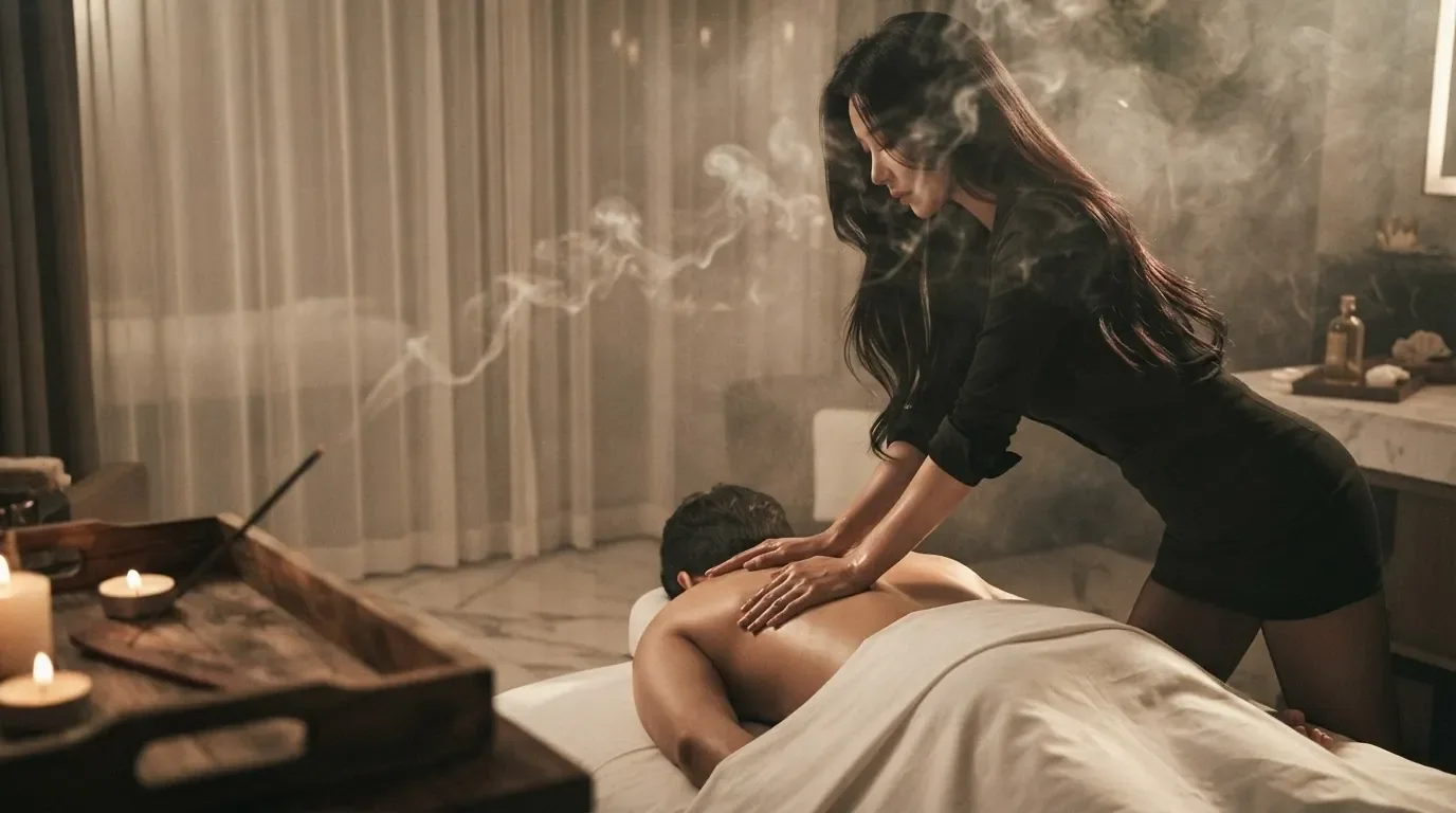 Hotel-room massage illustration
