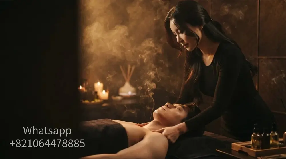A calm hotel-room setting for an evening massage visit.