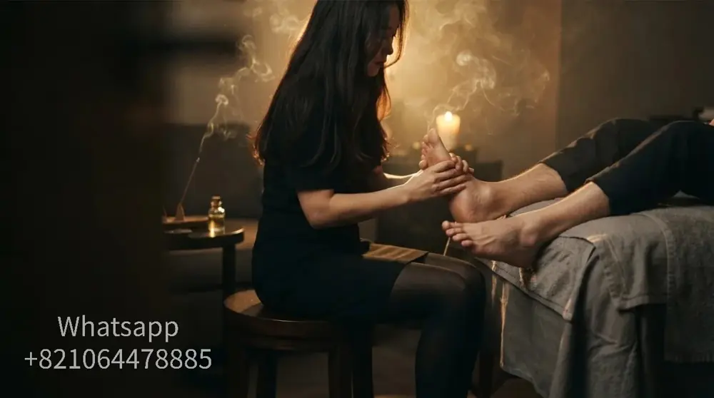 A calm hotel-room setting for an evening massage visit.