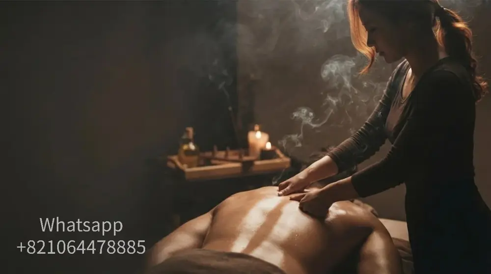 A calm hotel-room setting for an evening massage visit.