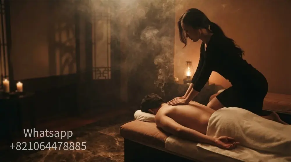 A calm hotel-room setting for an evening massage visit.