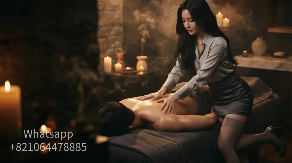 A calm hotel-room setting for an evening massage visit.