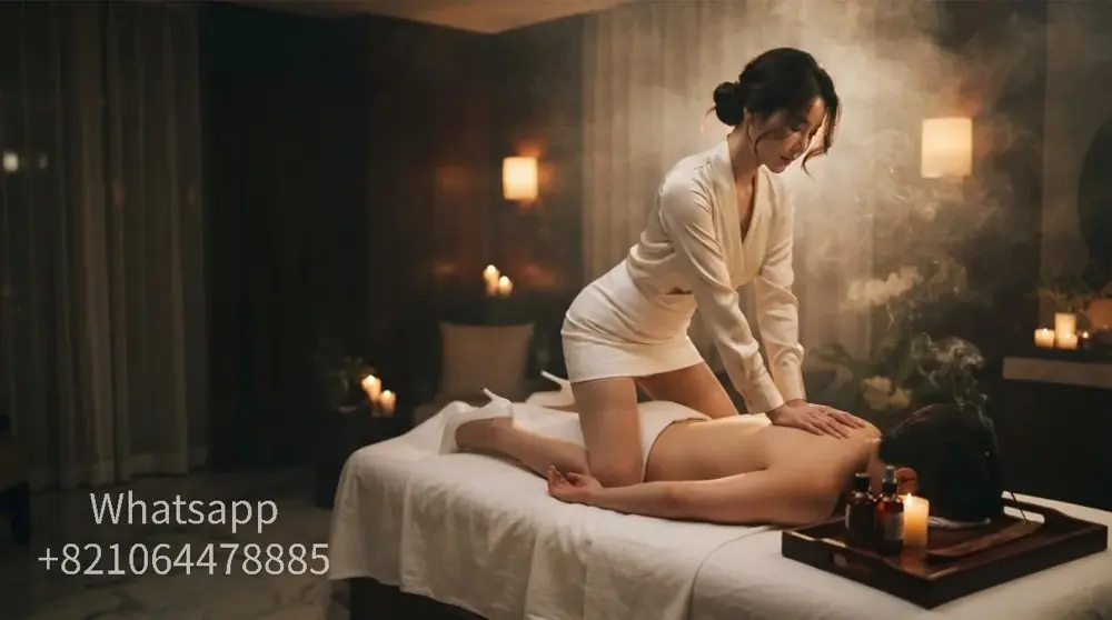 A calm hotel-room setting for an evening massage visit.