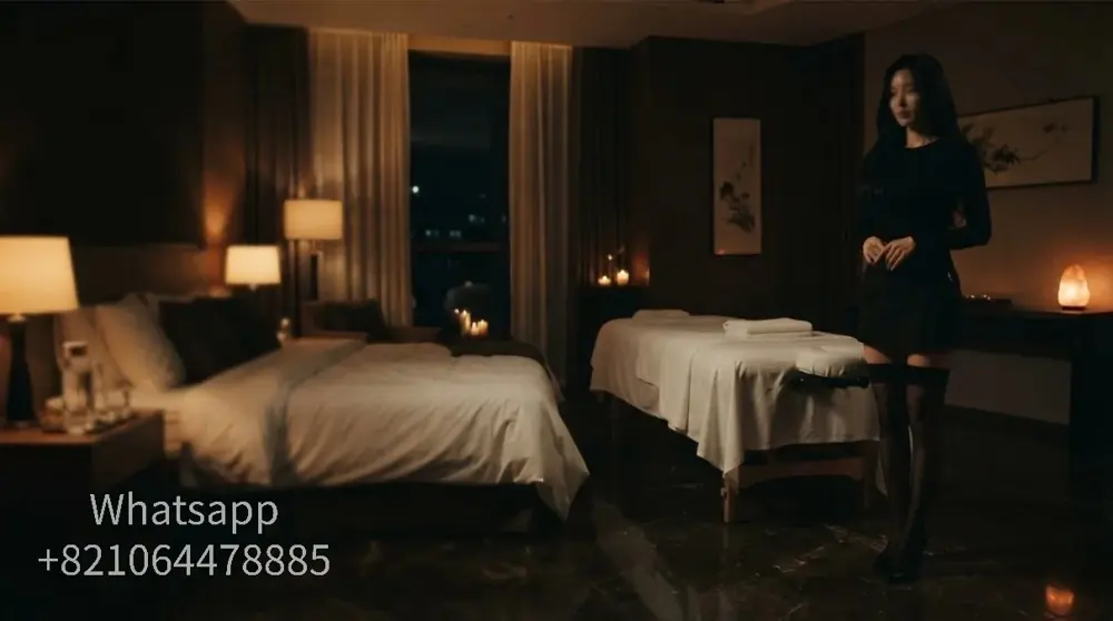 A calm hotel-room setting for an evening massage visit.