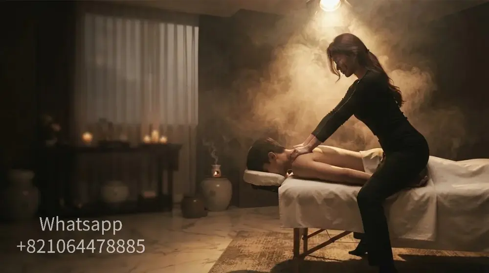 A calm hotel-room setting for an evening massage visit.