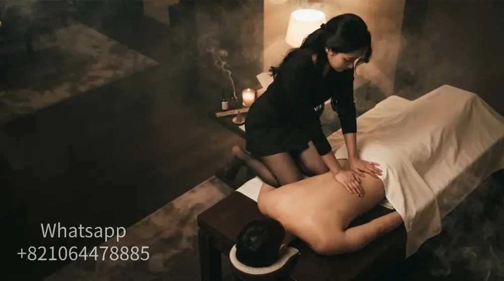 A calm hotel-room setting for an evening massage visit.