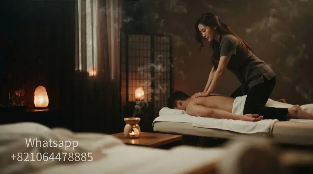 A calm hotel-room setting for an evening massage visit.