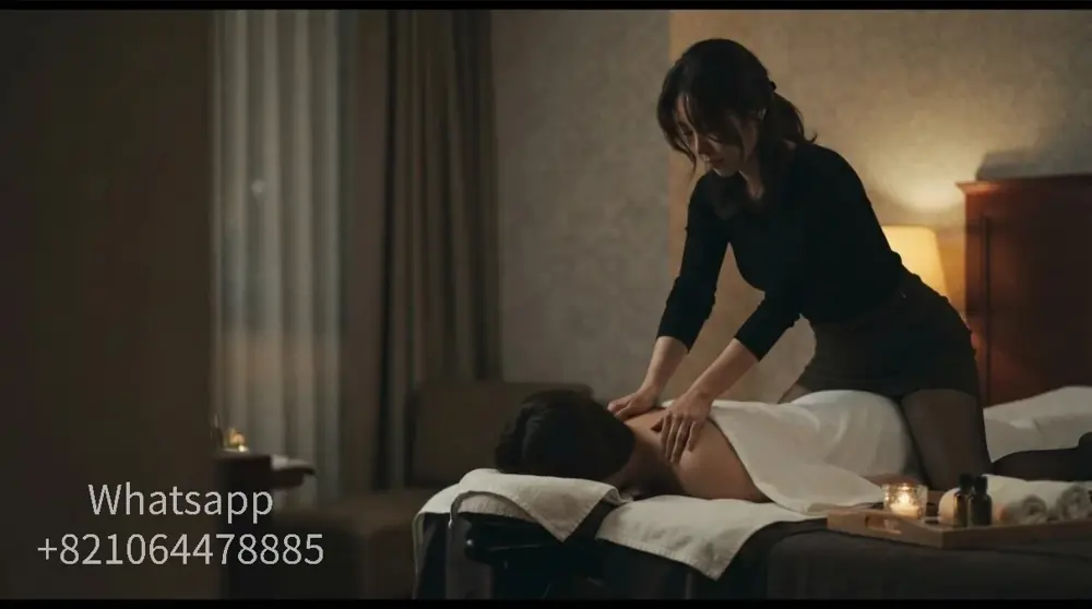 A calm hotel-room setting for an evening massage visit.