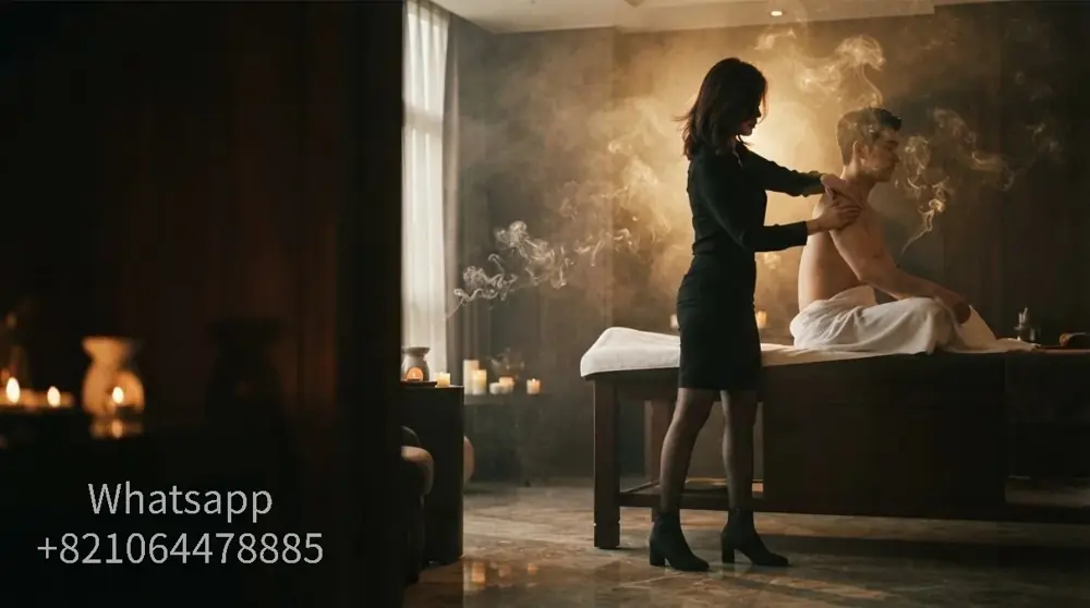 A calm hotel-room setting for an evening massage visit.