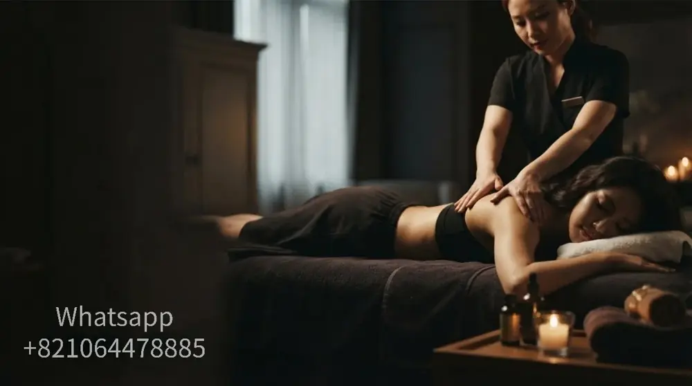 A calm hotel-room setting for an evening massage visit.