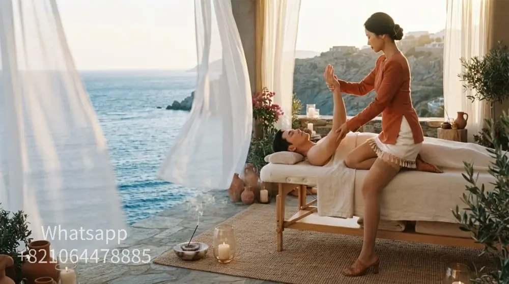 A private massage atmosphere with warm light and relaxed surroundings.
