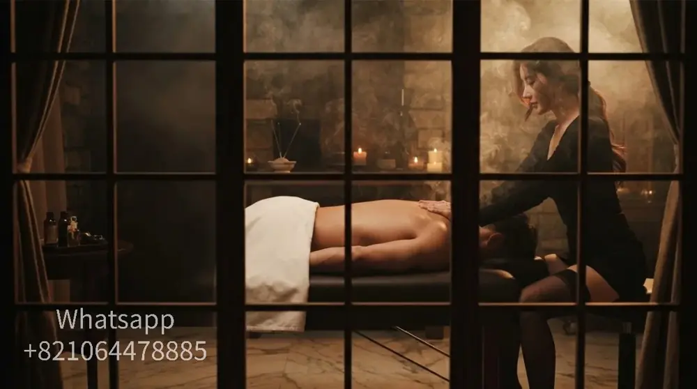 A calm hotel-room setting for an evening massage visit.