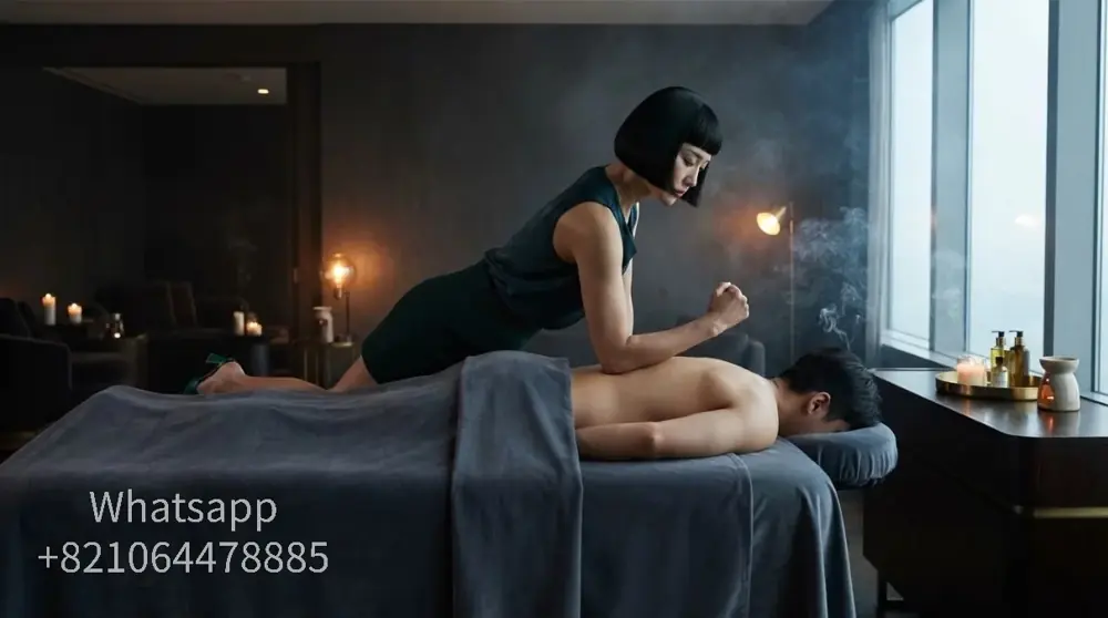A calm hotel-room setting for an evening massage visit.