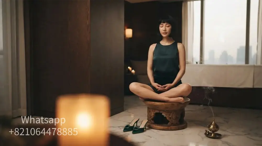 A calm hotel-room setting for an evening massage visit.