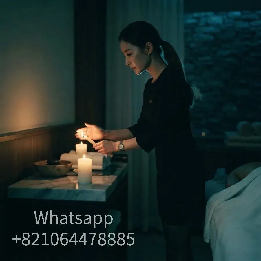A calm hotel-room setting for an evening massage visit.
